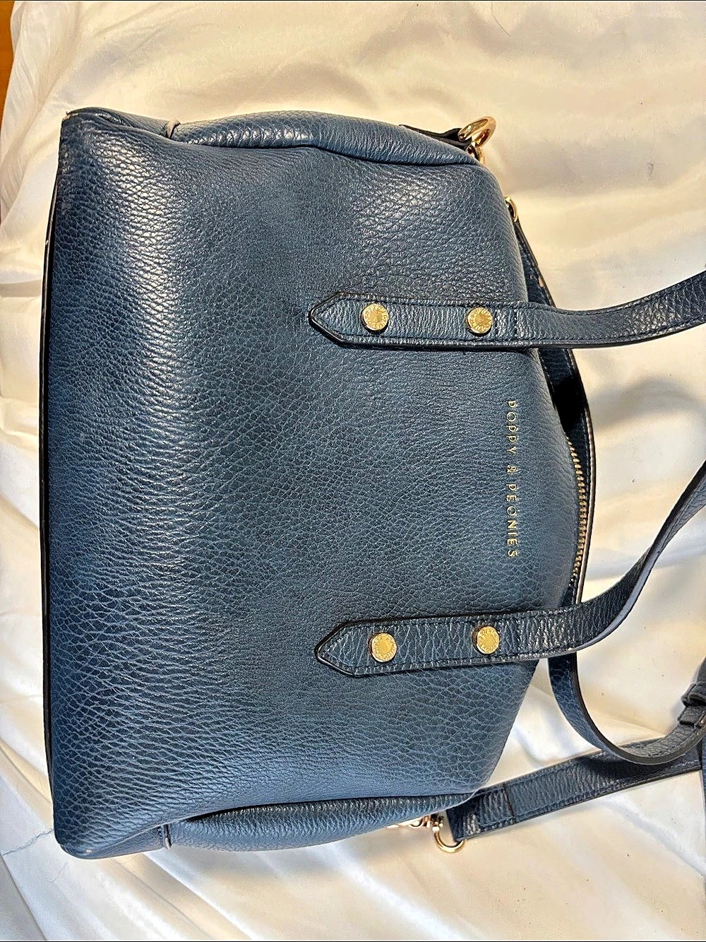 Poppy & Peonies Blue Leather Satchel